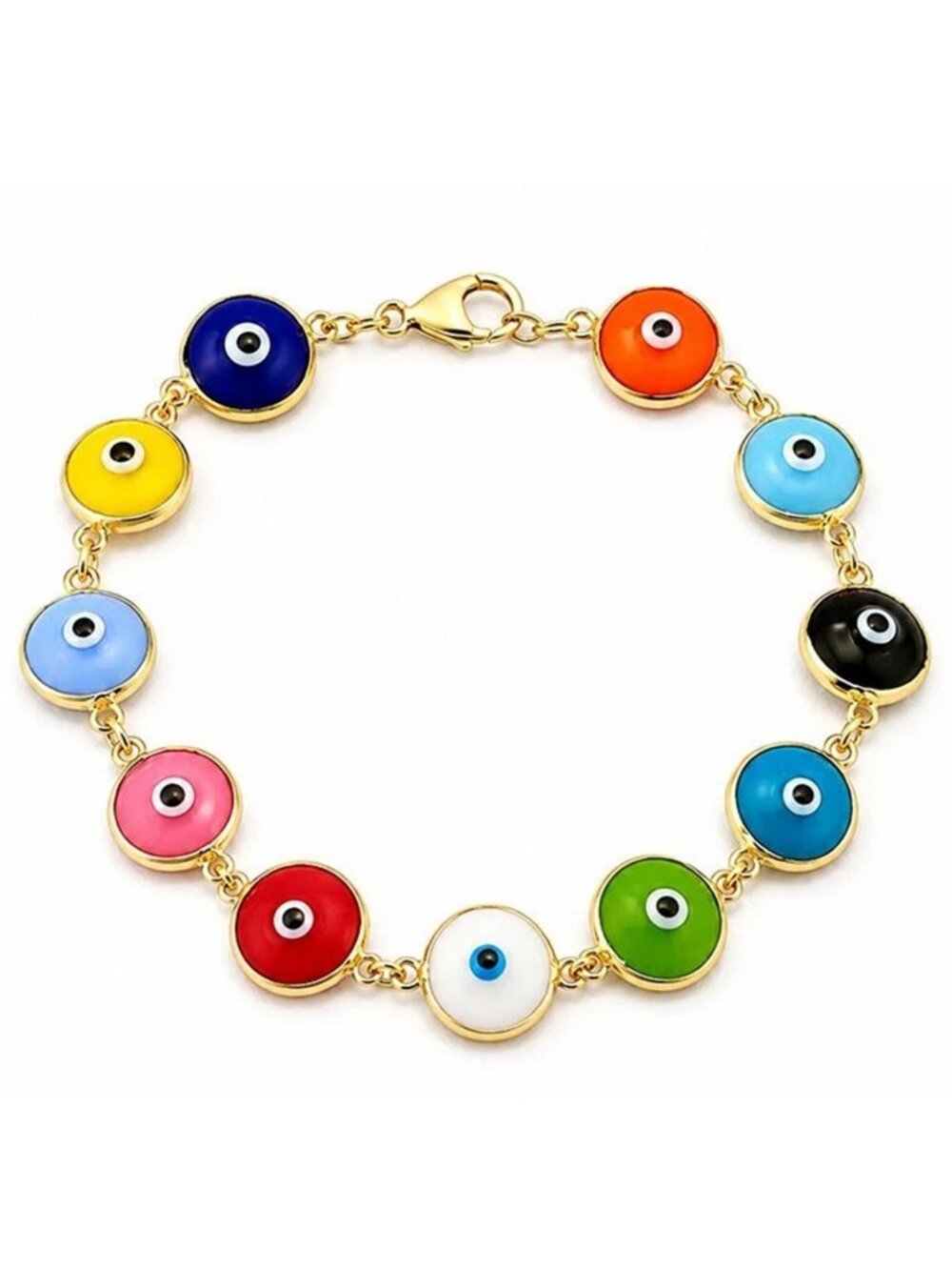 Created Double Side Evil Eye Bracelet 14k Yellow Gold Plated (.925)